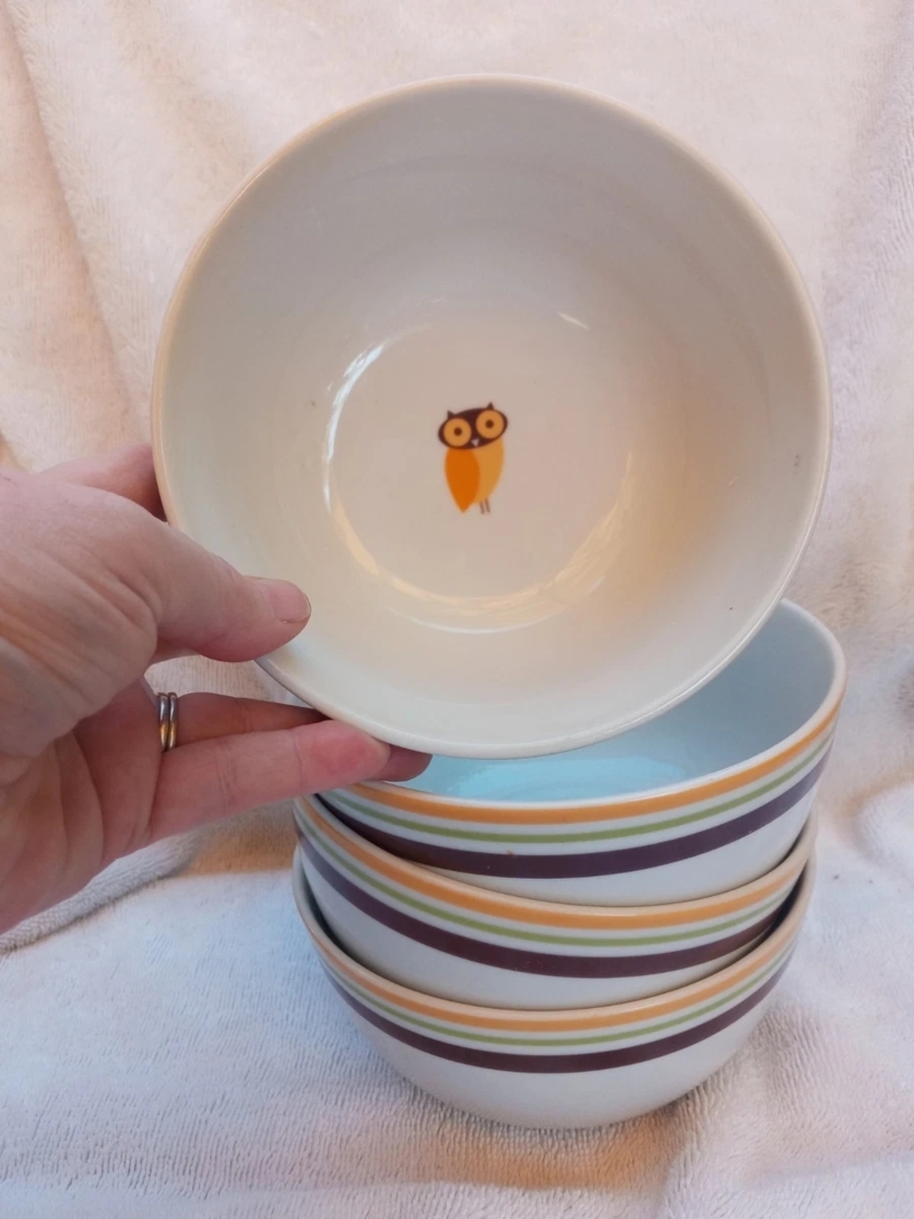 Set of Four (4) Rachael Ray Little Hoot Ceramic Cereal/Soup Bowls Owls